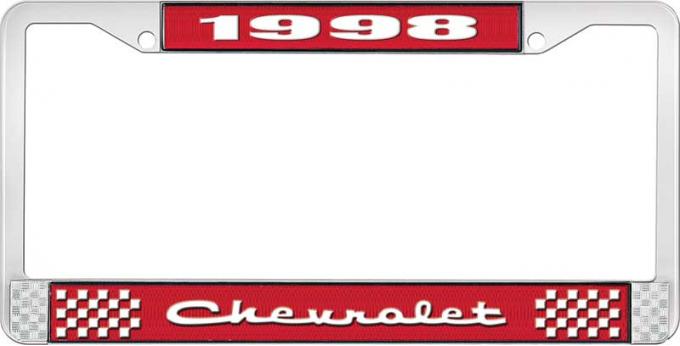 OER 1998 Chevrolet Style # 2 Red and Chrome License Plate Frame with White Lettering LF2239802C