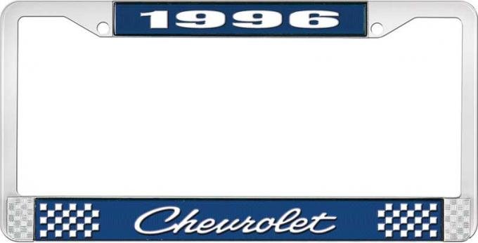 OER 1996 Chevrolet Style # 4 Blue and Chrome License Plate Frame with White Lettering LF2239604B