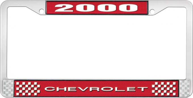 OER 2000 Chevrolet Style # 1 - Red and Chrome License Plate Frame with White Lettering LF2230001C