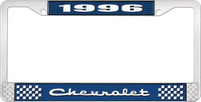 OER 1996 Chevrolet Style # 2 Blue and Chrome License Plate Frame with White Lettering LF2239602B