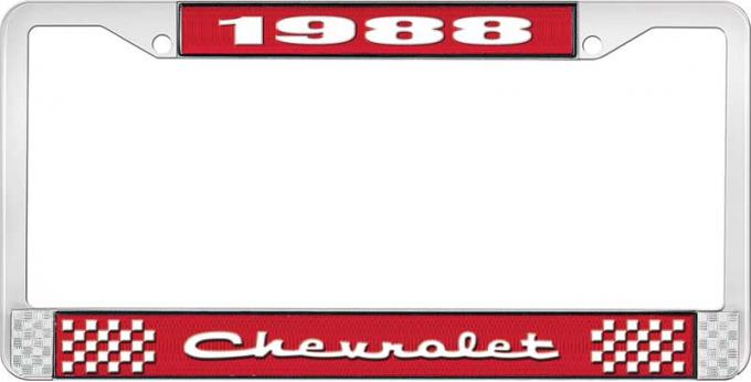 OER 1988 Chevrolet Style # 2 Red and Chrome License Plate Frame with White Lettering LF2238802C
