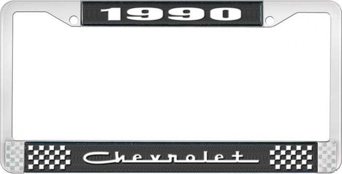 OER 1990 Chevrolet Style # 5 Black and Chrome License Plate Frame with White Lettering LF2239005A