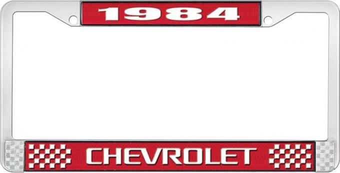 OER 1984 Chevrolet Style # 3 Red and Chrome License Plate Frame with White Lettering LF2238403C