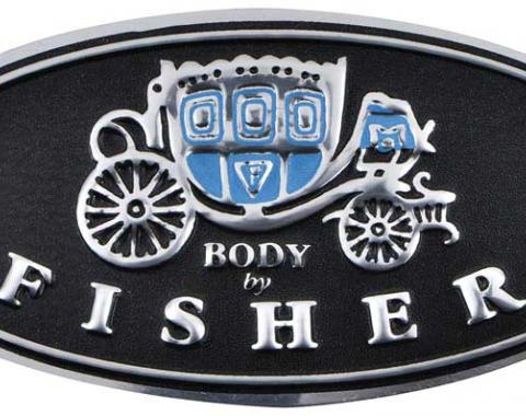 1961-81 Buick, Chevy, Pontiac, Oldsmobile, "Body by Fisher" Door Sill Plate Emblem, Embossed, Each