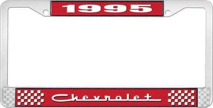 OER 1995 Chevrolet Style # 5 Red and Chrome License Plate Frame with White Lettering LF2239505C