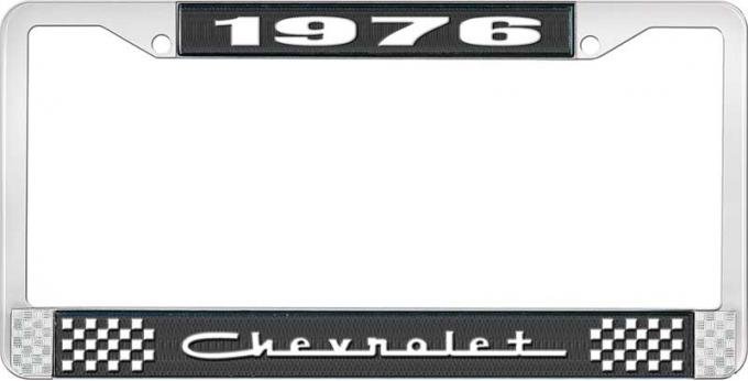 OER 1976 Chevrolet Style # 5 Black and Chrome License Plate Frame with White Lettering LF2237605A