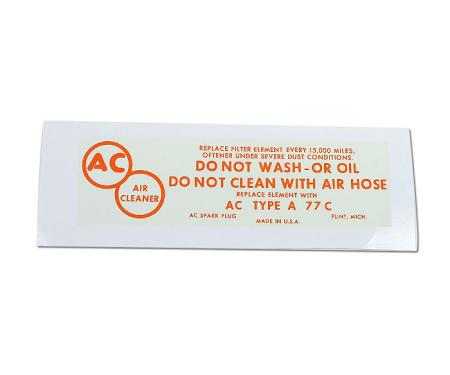 Corvette Decal, Air Cleaner Instructions Fuel Injection, 1958-1961