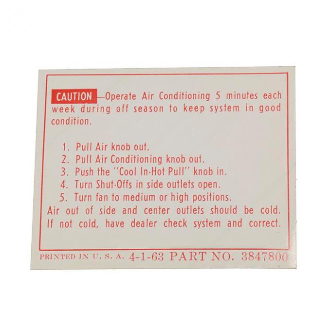 Corvette Instructions, Air Conditioning Glove Box, 1963