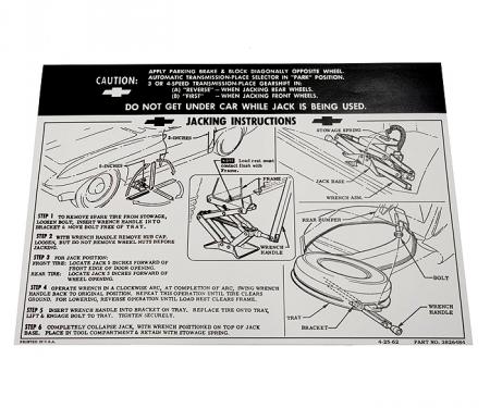 Corvette Decal, Jacking Instruction, 1963-1964