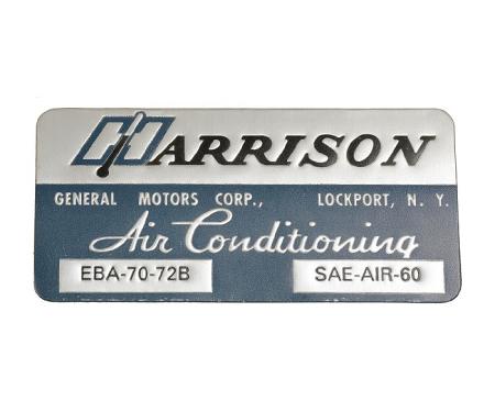 Corvette Decal, Air Conditioning Foil Plate, 1972