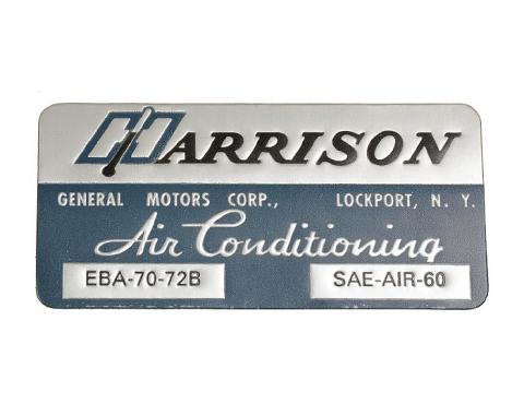 Corvette Decal, Air Conditioning Foil Plate, 1972