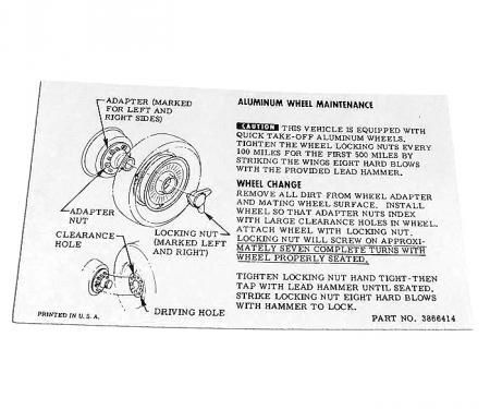 Corvette Instructions, Knock Off Wheel-Glovebox, 1964-1966
