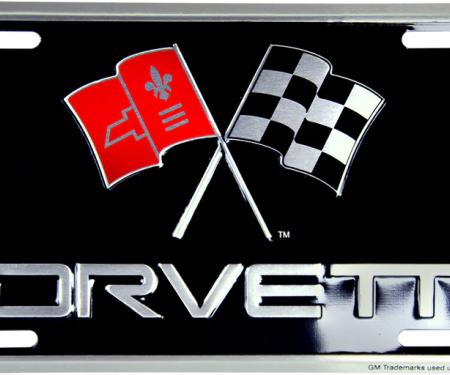Corvette with Cross Flags License Plate - Aluminum